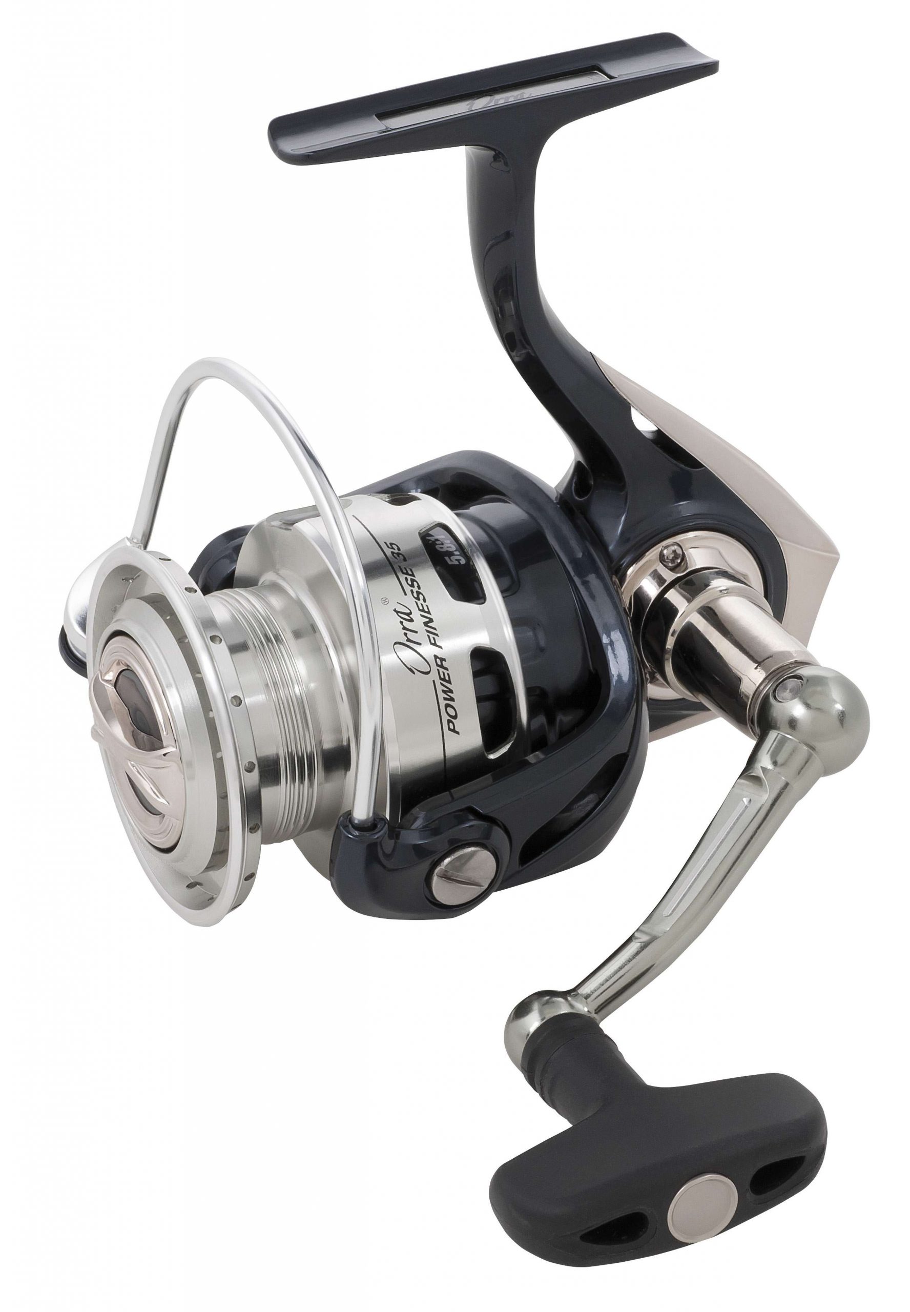 <b>ABU GARCIA ORRA POWER FINESSE</b>
Finesse fishing and fluorocarbon lines go together like peas and carrots, but small spinning reels and the ever-springy fluoro do not. Abu Garcia believes it has fixed this conundrum with the Orra. This new spinning reel has a wider spool than most and the Rocket Line Management system, which incorporates a new spool lip design, improved bail angle and a slow oscillation system. The power comes in a 5.8:1 gear ratio, collecting 36 inches of line per turn. The Orra will retail for $99.95.