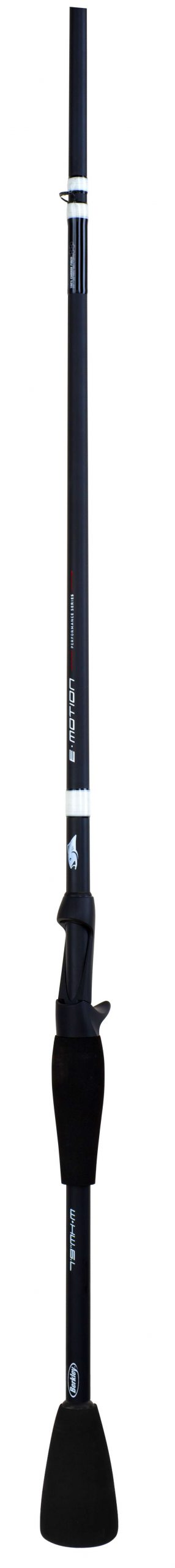 <B>BERKLEY E-MOTION ROD</b>
This series of rods has been designed to combine performance and function with a best-in-class value. The blank is constructed of 100 percent carbon fiber and includes the High Energy Transfer Reel Seat Design, which is said to deliver more energy from butt to tip during hook sets. Eleven casting and four spinning rods are available at an MSRP of $79.95.