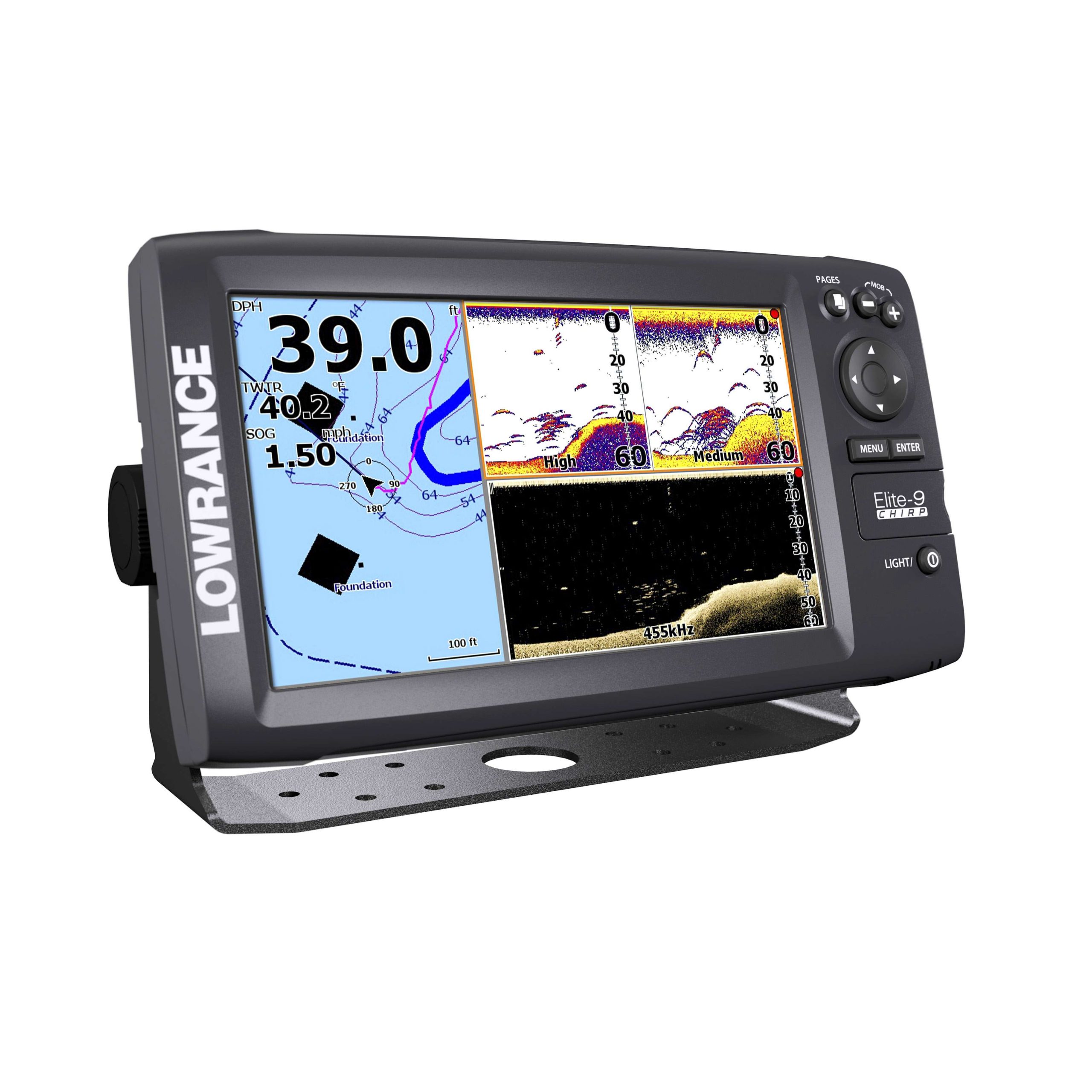 <B>LOWRANCE ELITE-9 CHIRP FISHFINDER/CHARTPLOTTER</b>
This unit becomes the largest in the companyâs CHIRP series, featuring a 9-inch widescreen SolarMAX Plus display. This sonar displays two user-selected ranges simultaneously, helping with target separation and better resolution while graphing at high speeds. The Elite-9 has a built-in GPS antenna and is compatible with the Insight Genesis map-creation service. It will retail for $1,399.