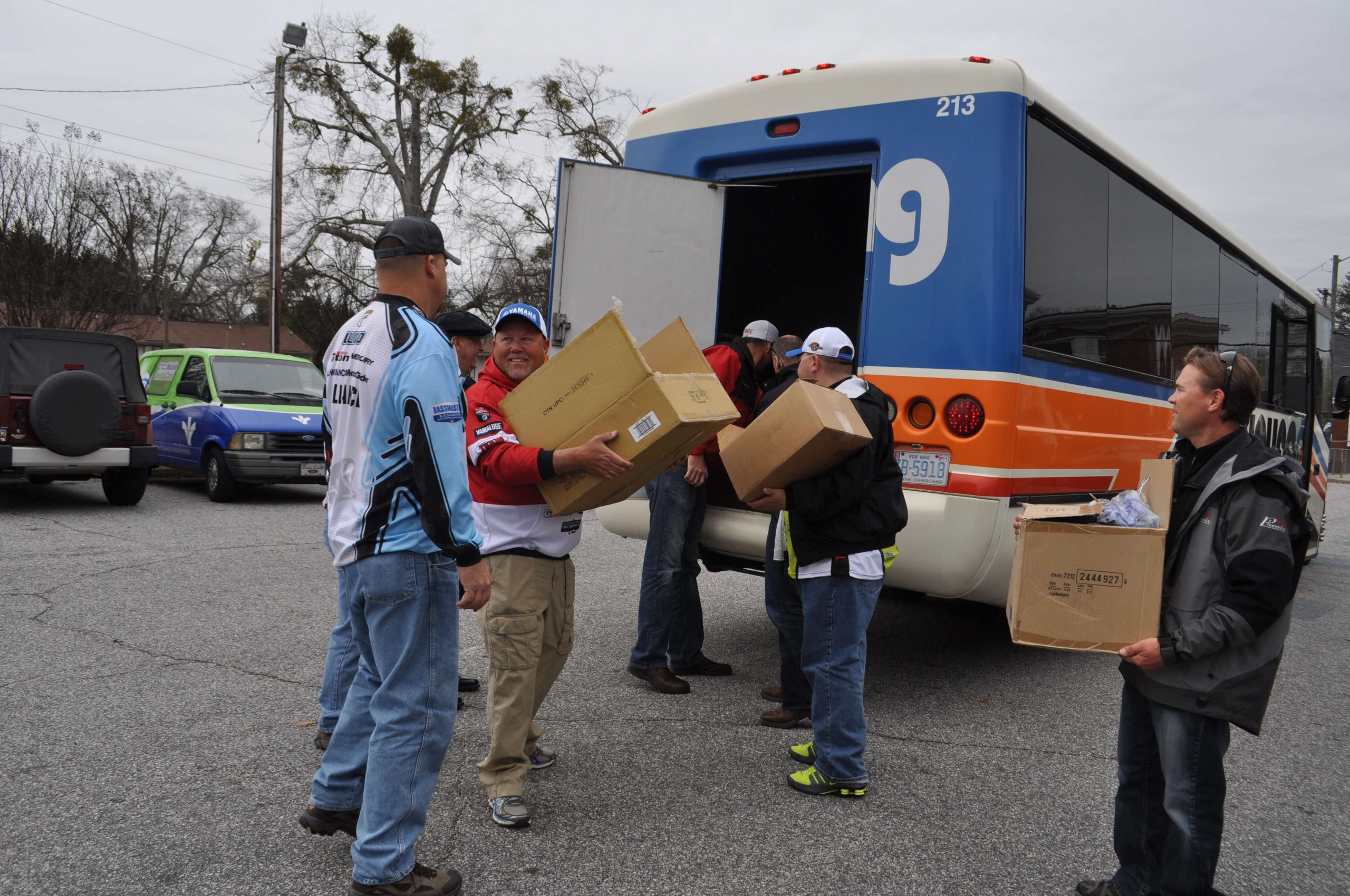 Prizes from Yamaha, Skeeter, Carhartt, Pure Fishing and Dick's Sporting Goods were unloaded from the angler bus.