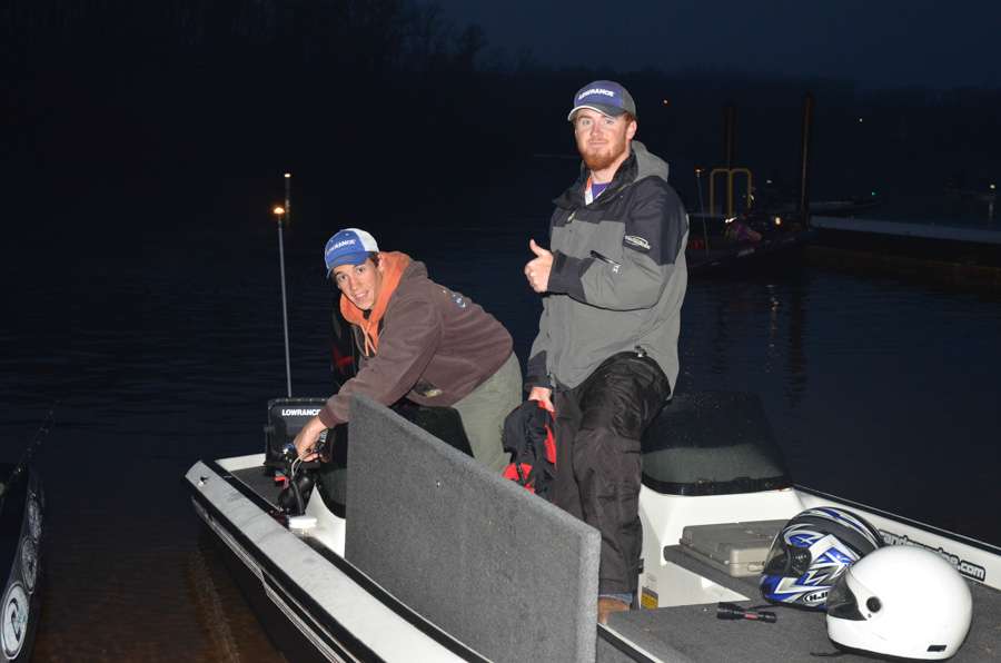 Briggs Kennington and Isaac Nesbitt of Clemson University prepare their boat for take-off.