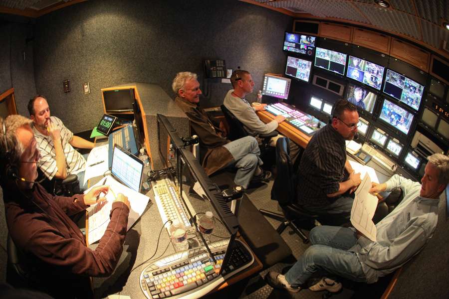A look inside the JM Associates production truck. Jerry McKinnis joined the team during the day to watch as the programming began to come together.