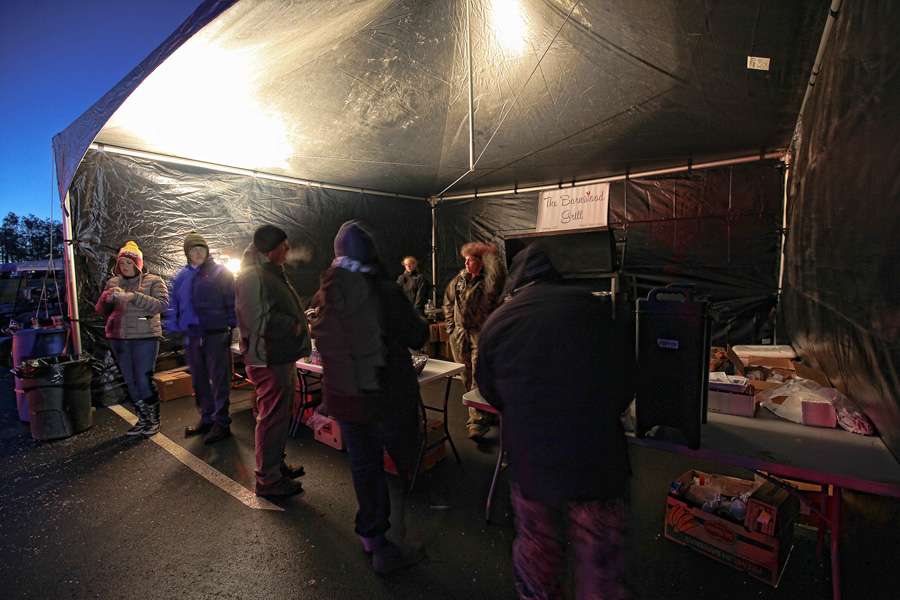 One of the more popular early morning stops was the hospitality tent for a hot cup of coffee. 