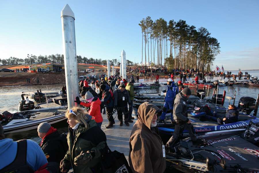 The boat dock at Green Pond was packed with media, but was plenty stable and free of ice. 