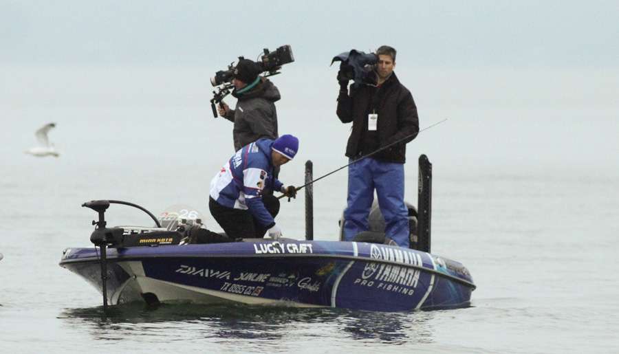 The one thing you can count on, the leader of a Bassmaster Classic will have plenty of cameras on him on the final day. 