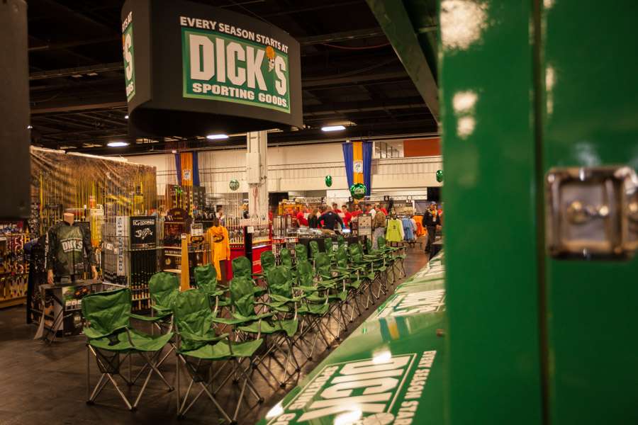The Dick's Sporting Goods team has all the chairs in place for the seminar at the tank.  