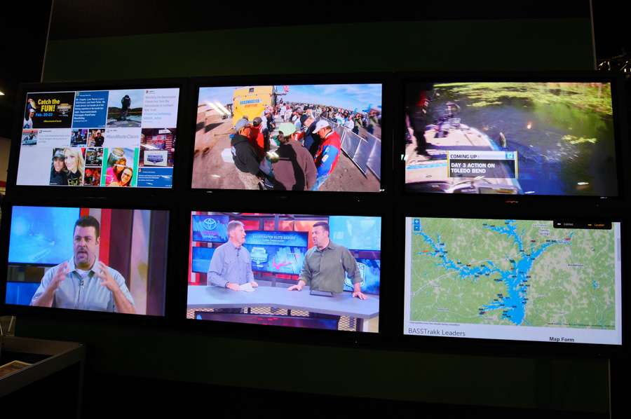 Monitors were everywhere to view live feeds and video from previous Bassmaster Classics. 