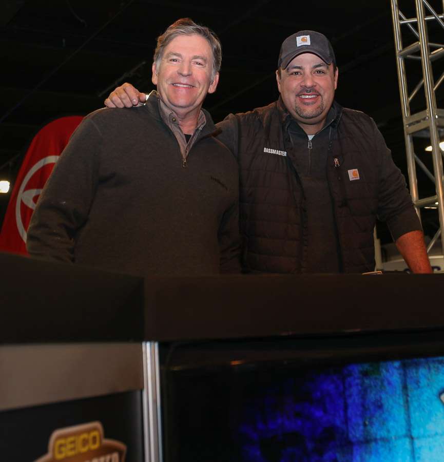 Tommy Sanders (left) and Mark Zona on the site of Bassmaster Classic Live. These two guys work really well together!