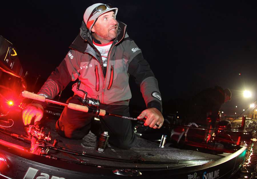 With the help of his Rigid lights, Brett Hite gets his gear ready for Day 3. 