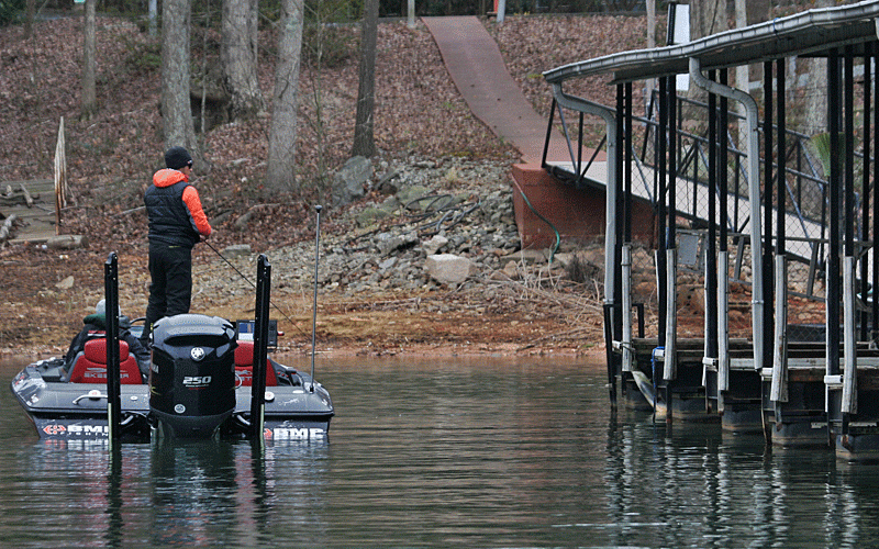 With only minutes remaining in the day, Brandon Palaniuk pulls in close to Carden to fish docks.
