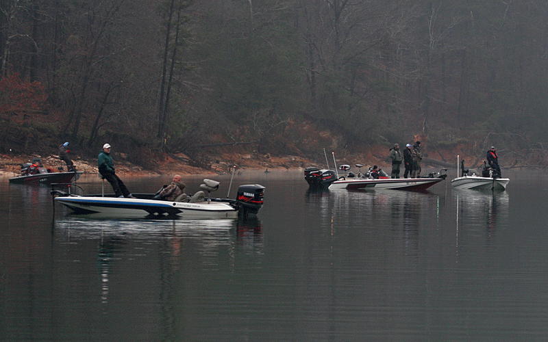 A good crowd of spectators follow Mike Iaconelli early on Day 3 of the 2015 GEICO Bassmaster Classic presented by GoPro.