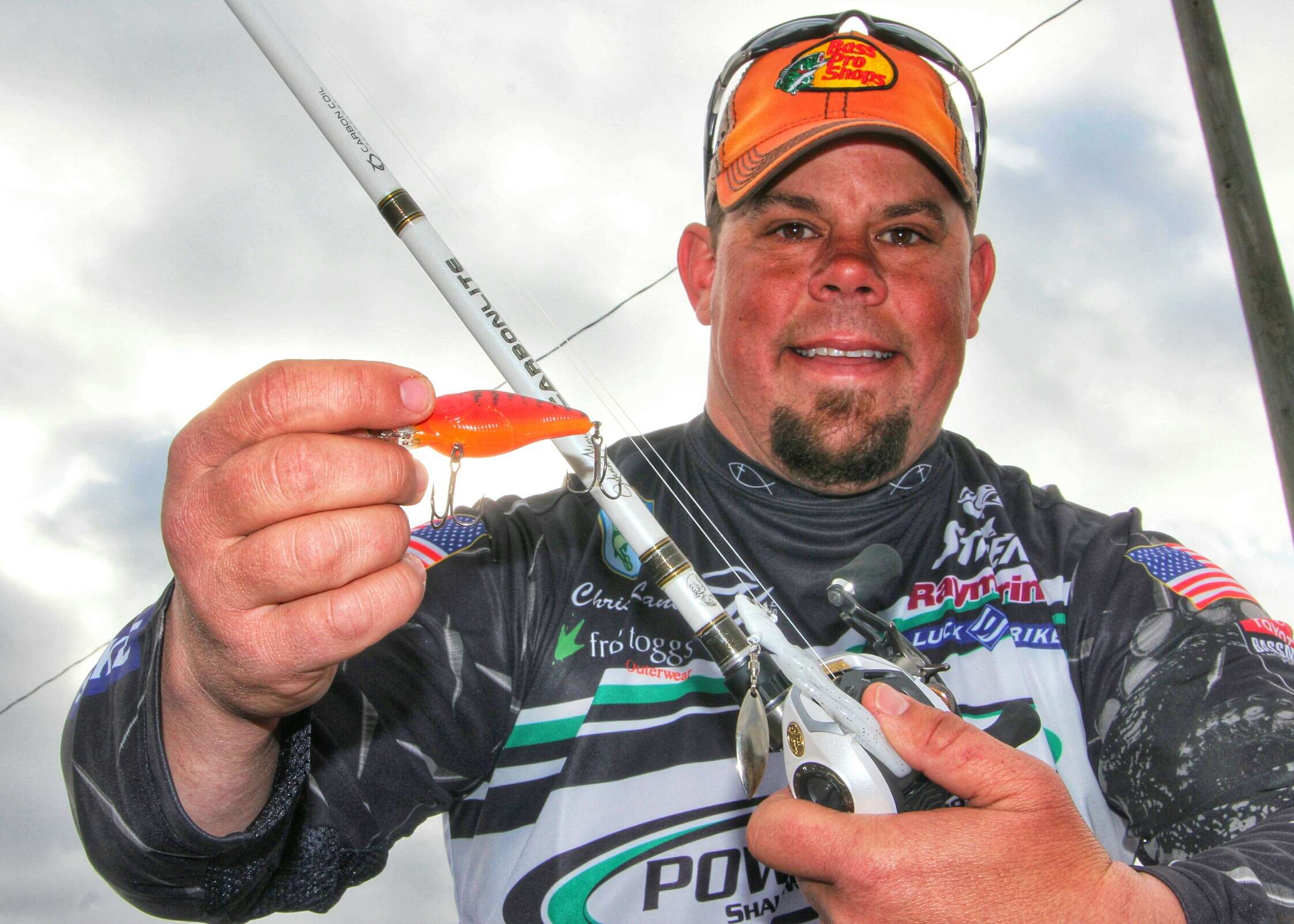 A main lake ditch (in 19 feet) with rocks was Chris Lane's main spot. He fished it with 1/2- and 1-oz horseheads tipped with a soft jerkbait, and a Luck-E-Strike American Series crankbait (red crawdad).