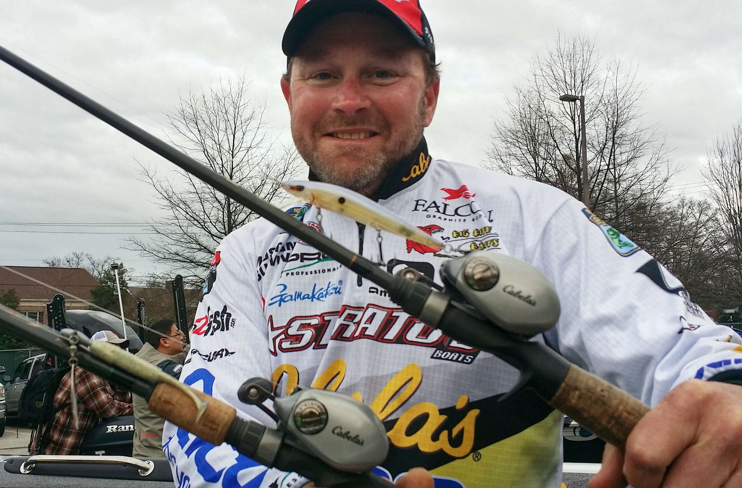 Mike McClelland jerkbaited creek docks near deep water for the first hour of each morning with a Spro McStick 110 (natural herring). After that he went deep, fishing main lake pockets that had drains near deep water with 
