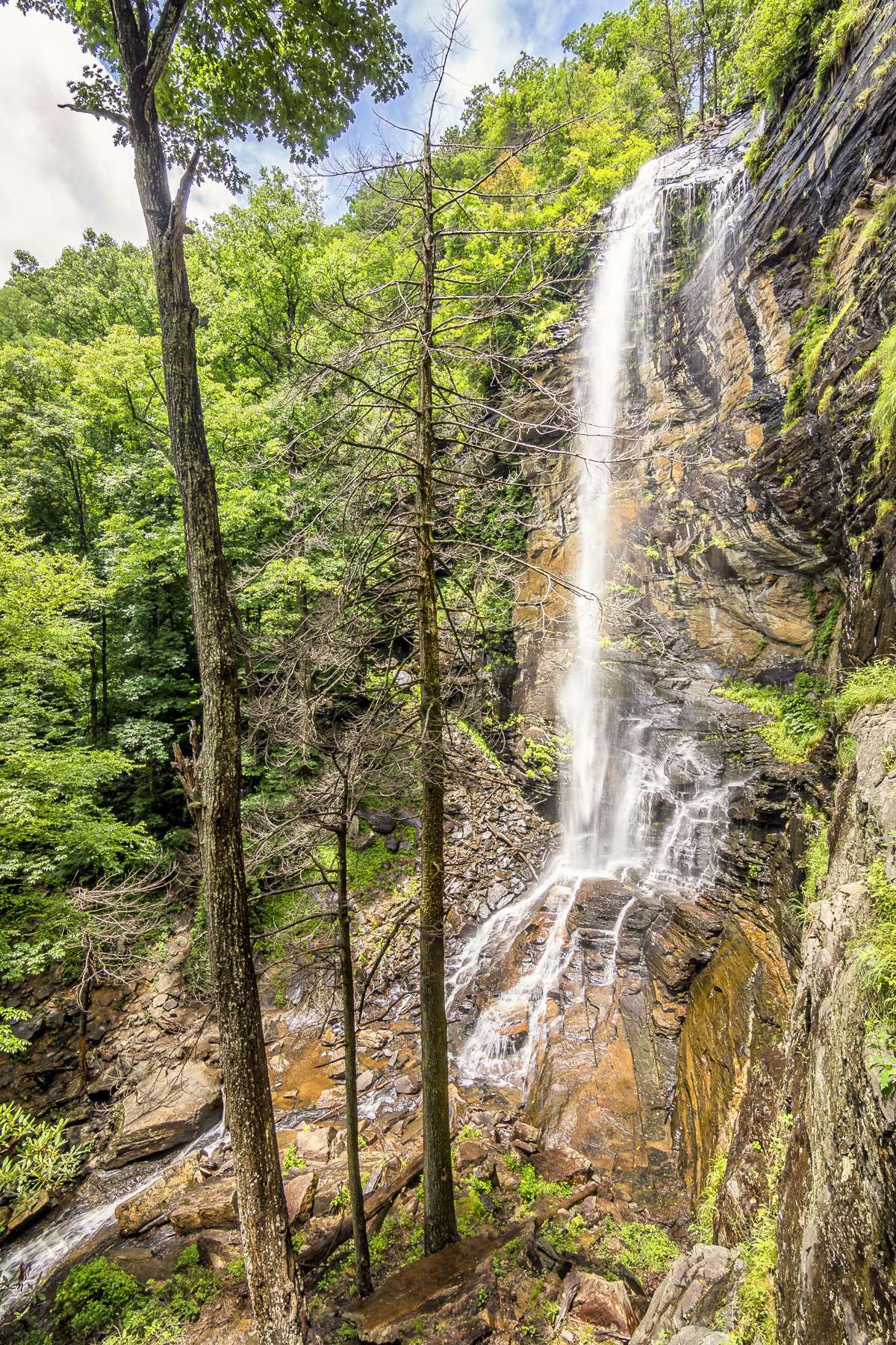 Finally, Rainbow Falls is located in Jones Gap State Park. The Rainbow Falls hiking trail is a 1.8 mile out-and-back trail located near Cleveland, S.C., that is rated as difficult. The trail is accessible from September until May.