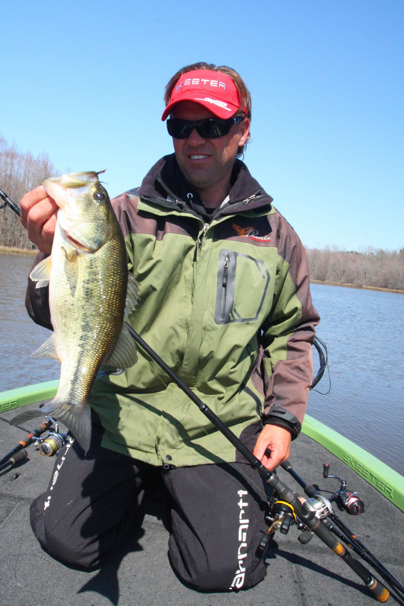 11:28 a.m. Pirch catches his second keeper of the day, 2 pounds, 2 ounces, off lily pads on a flipping jig. 
