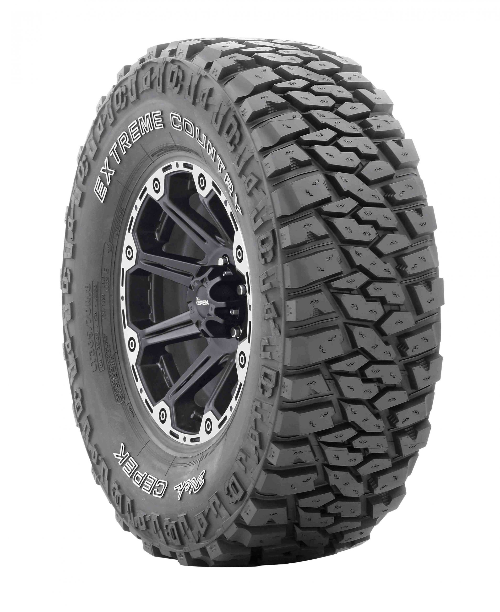 <p><b>DICK CEPEK MUD-TERRAIN EXTREME COUNTRY</b> 
For anglers who donât always use concrete ramps to launch boats in bass waters, street tires simply do not get the job done. So, consider this radial mud tire from Dick Cepek. The Mud-Terrain Extreme Country features special chambers and notched inner and outer lugs for lug stability and responsive bite on irregular surfaces. The tire is available in 21 sizes from 15- to 20-inch rim diameter.</p>
