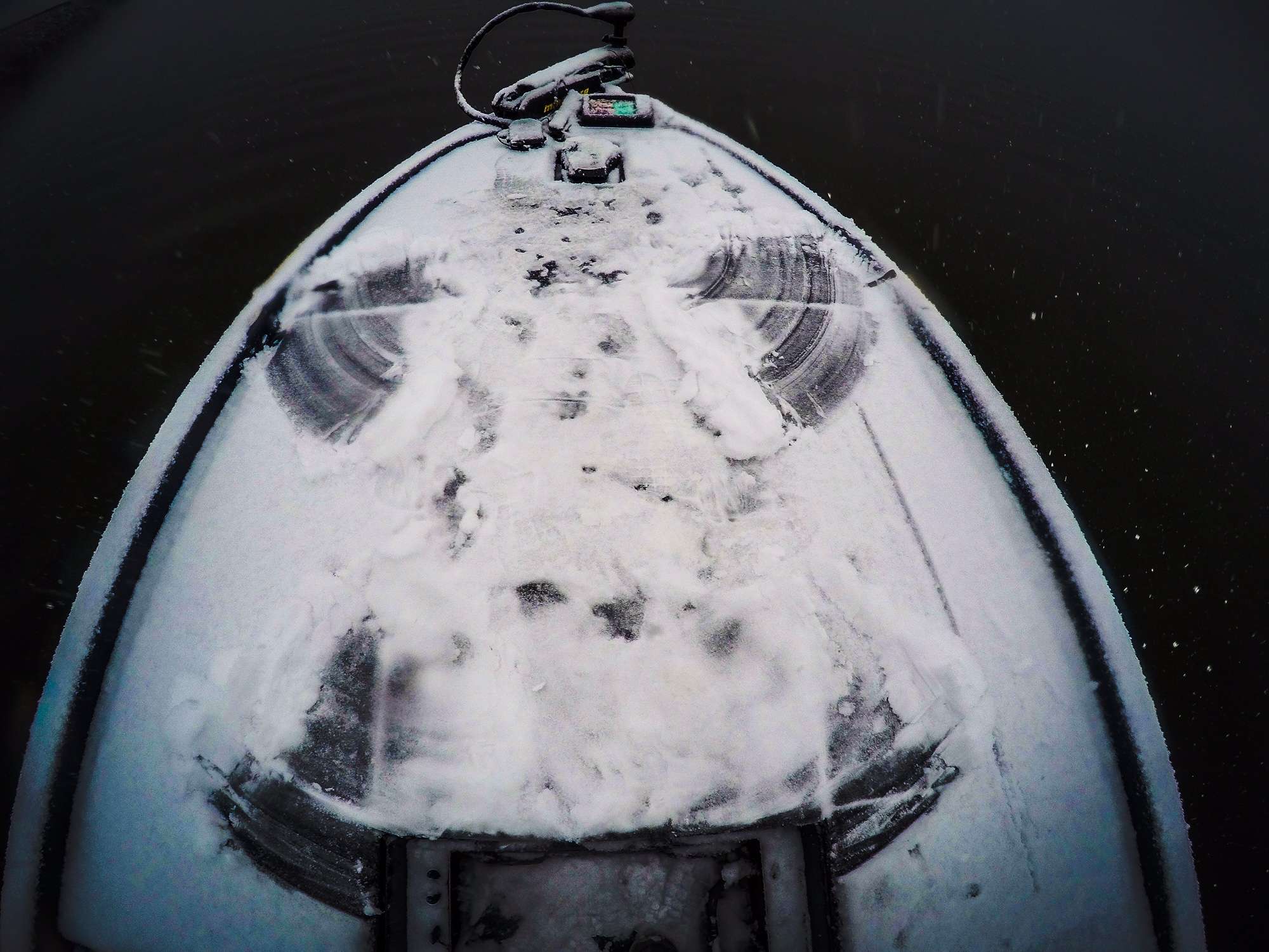 Carl Jocumsen made a snow angel on his boat.
