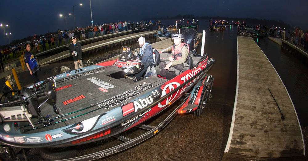 It's predawn at the Sabine River, and Michael Iaconelli puts in, hoping to have a good day at the Bassmaster Elite on Sabine River presented by STARK Cultural Venues.