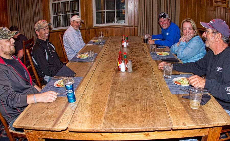 The weekend before start of the Bassmaster Elite Series Edwin Evers (center left), Dennis Tietje (rear right) and Paul Elias (right front) gathered at Grosse Savanne for a few days of ârelaxedâ fishing, while also hosting two veterans from the Wounded Warriors in Action Foundation.