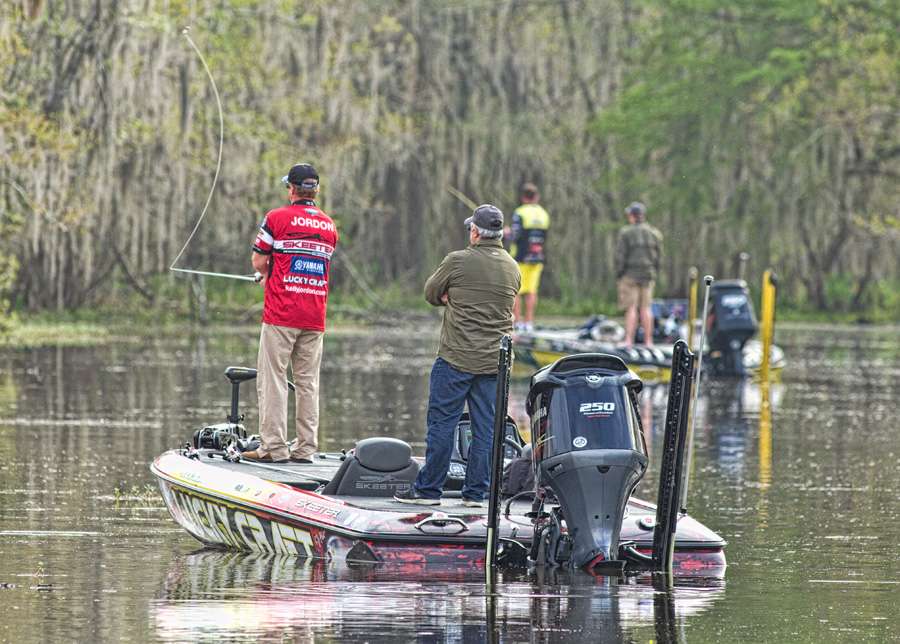 A small pond off the Sabine River started getting crowded quickly, with Kelly Jordon and Skeet Reese on one bank.