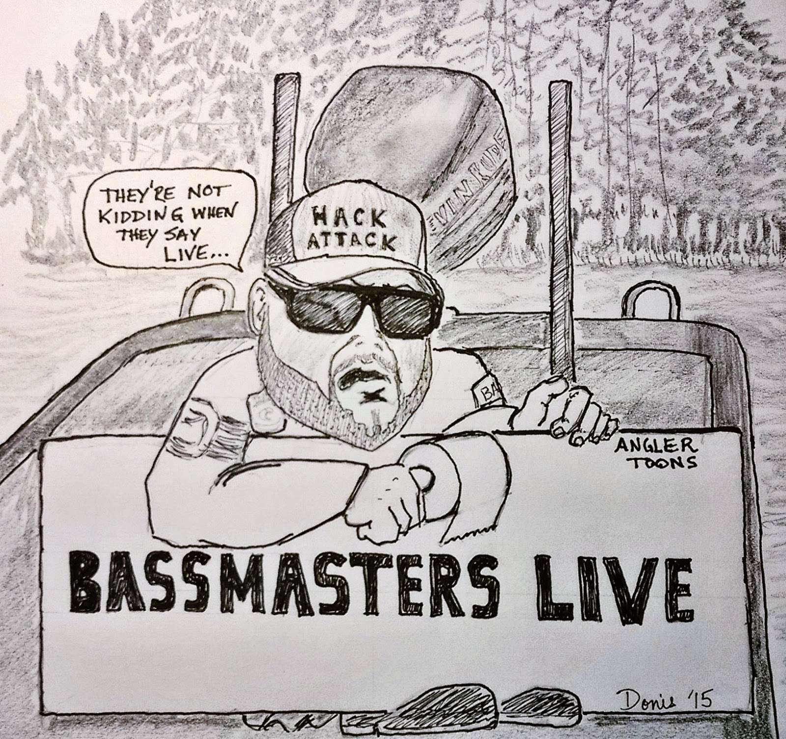 Donis points out that nature calls, even when Bassmaster.com is streaming live.