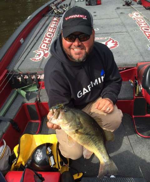 Greg Hackney on Day 1 with a nice one. <br><br>Photo by Bassmaster Marshal Derrick Dion</br></br>