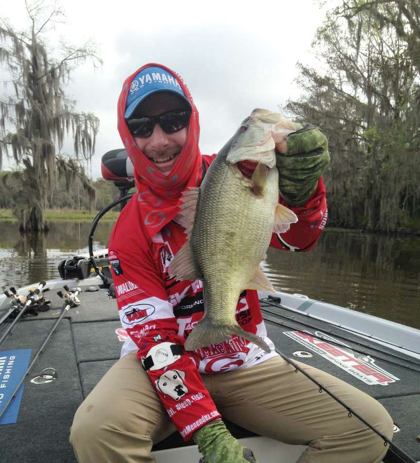 Mark Menendez with his first keeper fish of Day 1. The Bassmaster Elite at Sabine River marked Menendez's official return to the Elite trail following a two-year absence.
<br>