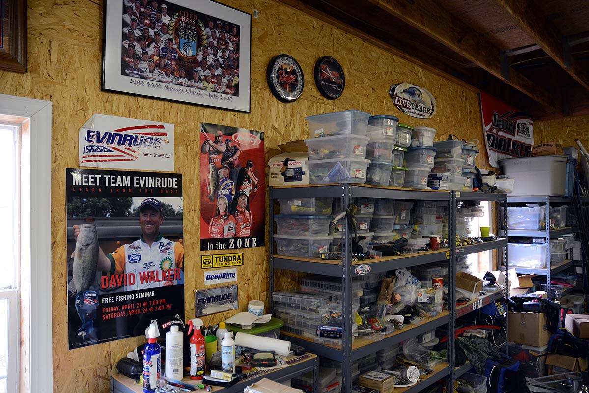 A true man cave is adorned with relics from the past. This roundup of retro features a framed poster from the 2002 Bassmaster Classic held on Lay Lake, Alabama. Elsewhere is a promotional poster for a personal appearance, date unknown. 