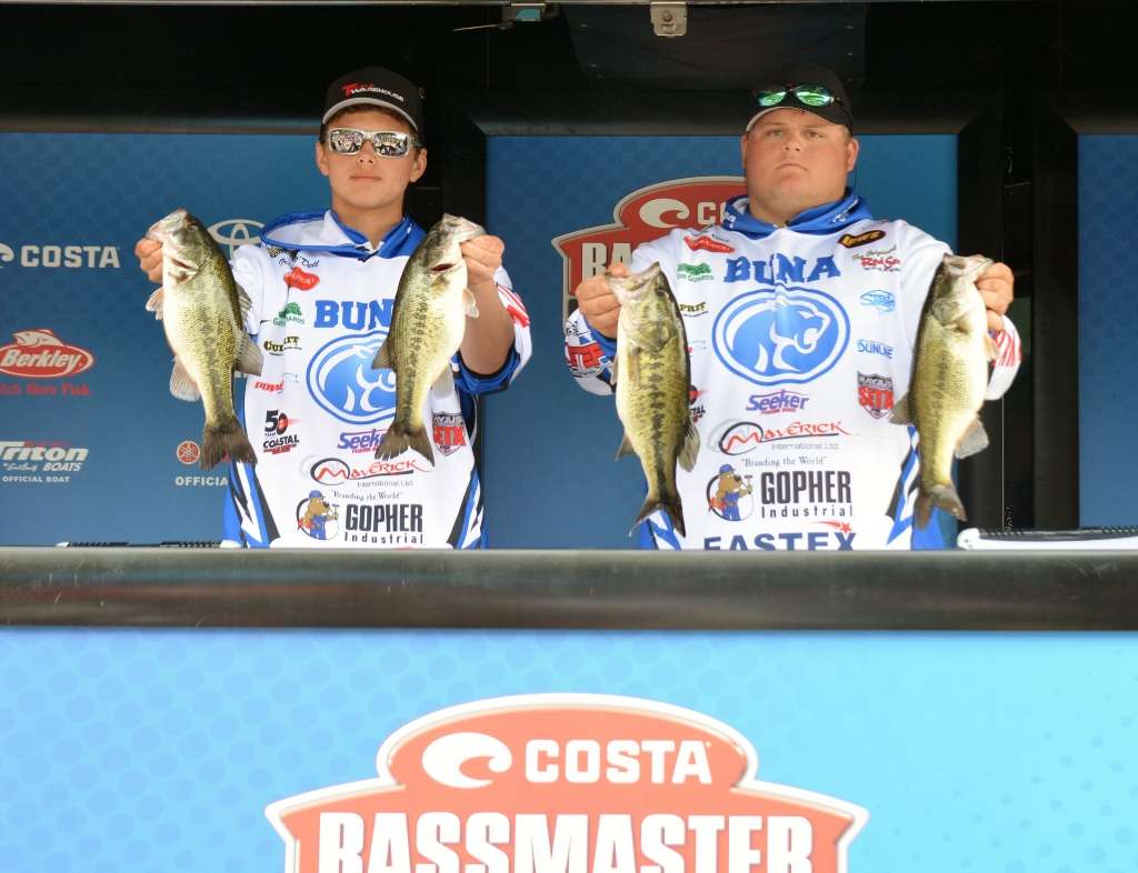 Trace O'Dell and Tanner Cox of Buna High School in Texas caught 11-12 and finished in 11th place, narrowly qualifying for the Costa Bassmaster High School National Championship.