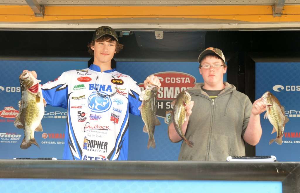 Devin Prine, left, and Mason Marie of Buna High School in Texas had one of the more impressive catches of the day, weighing in 15-12. They finished fourth.