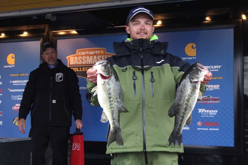 Carson Orellana of Strayer University is fishing solo this week and sits in 11th with 25-0. 