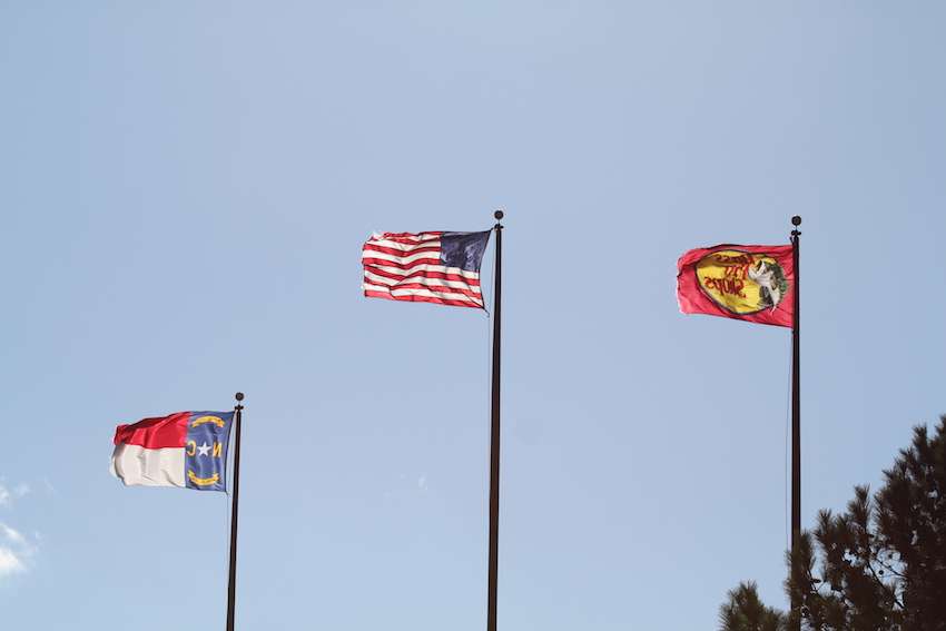 to the flags atop Bass Pro Shops. 