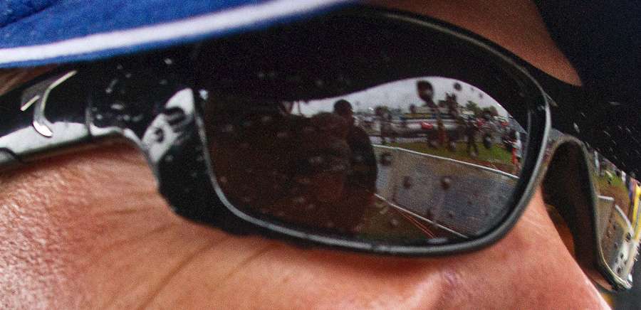 Rain gathered everywhere...even on Cliff Pirch's glasses.
