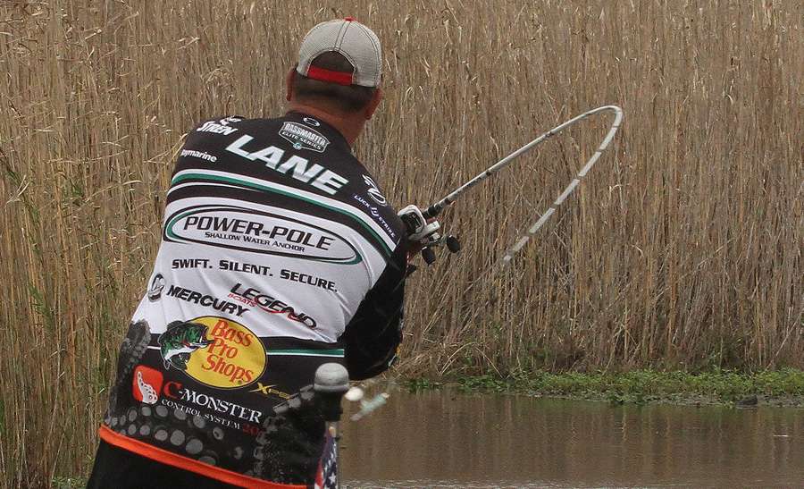 ...switching between a spinnerbait and his pitching bait.
