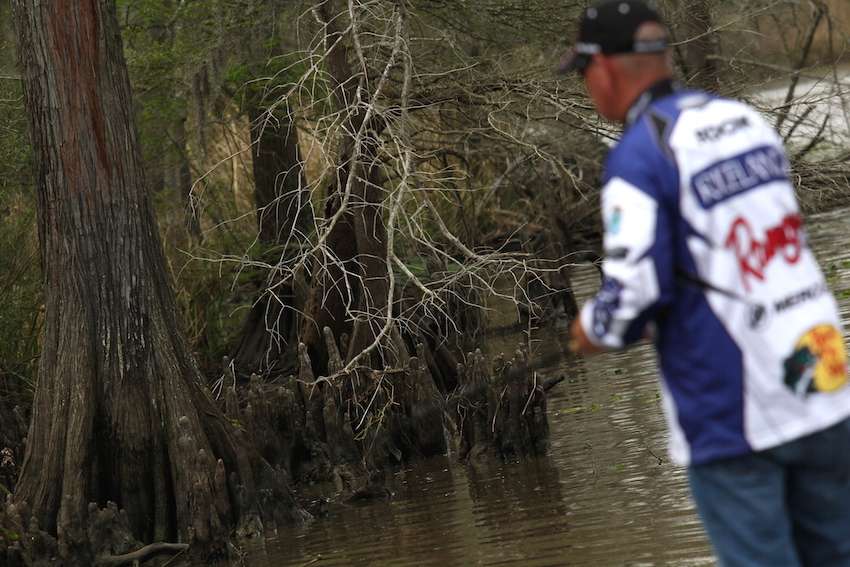 This style of fishing suits Scott Rook. A river rat, he could flip and pitch wood all day. 