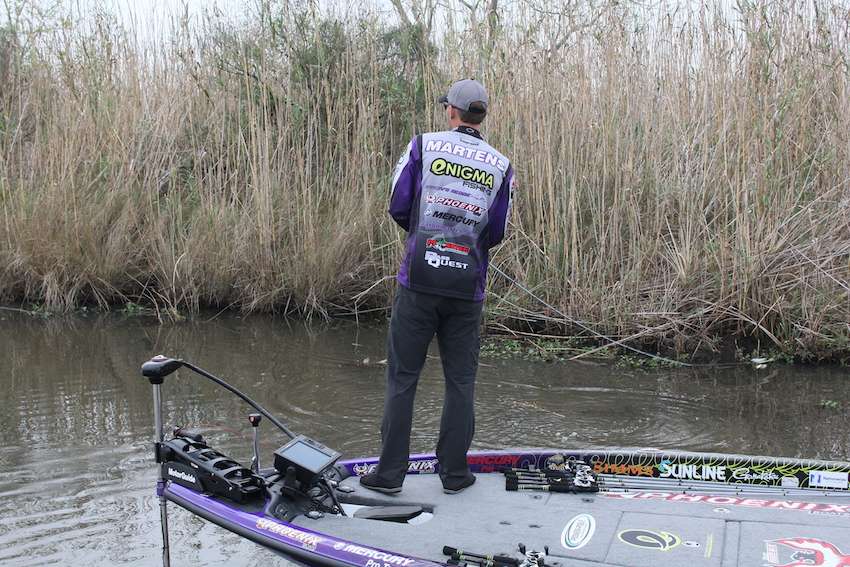Martens continues down the bank with his spinnerbait...