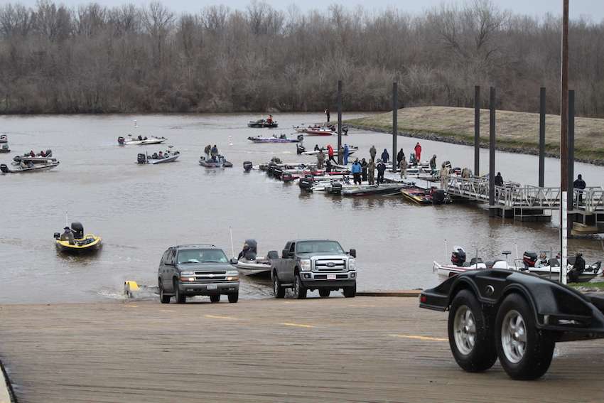 Launch continues as anglers ease their boats into the water. 