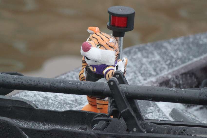 The LSU Tigers have a mascot on the front of their rig. Going to be a could ride. 