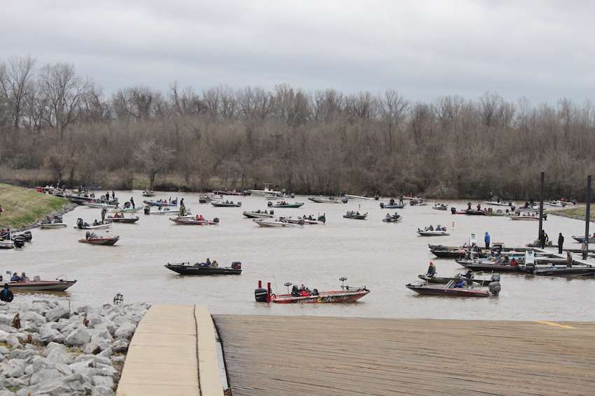 In all, 90 boats head out onto the Red River to contend for the Carhartt Bassmaster College Series Central Regional. 