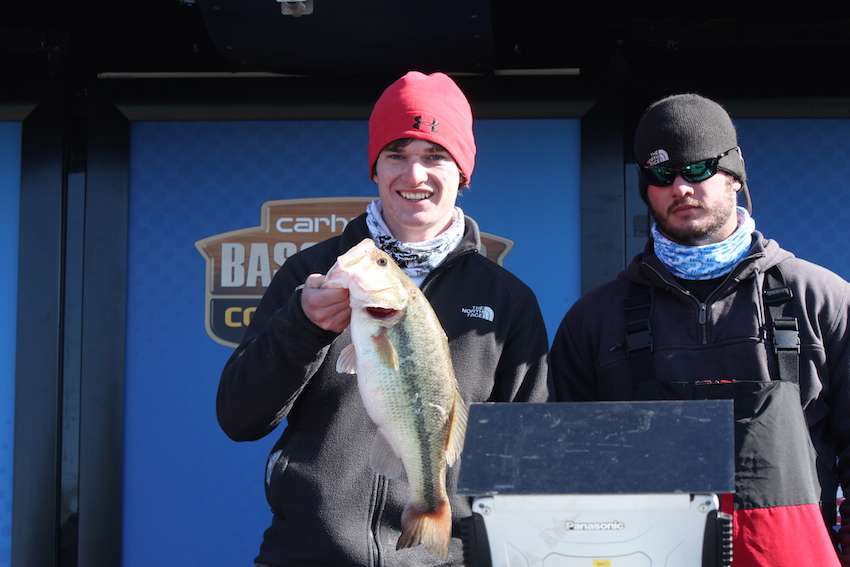 Christopher Hampton and Hutton Lepper of Northwestern State University brought in only one fish for 5-5 and sit in 11th place after Day 1. 