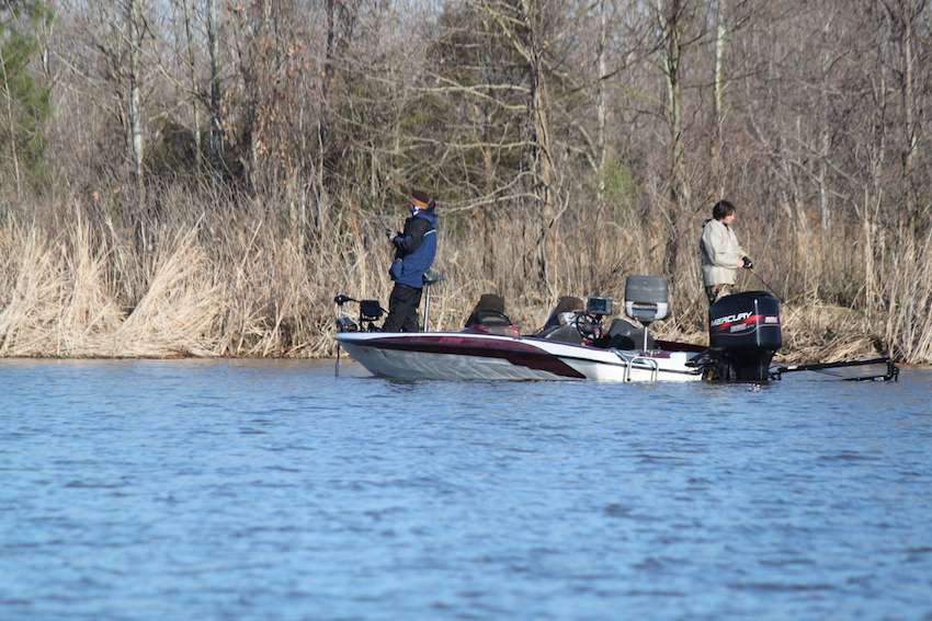 Colby Sydow and Blake Crabb work the same area where they caught their fish on Day 1. 