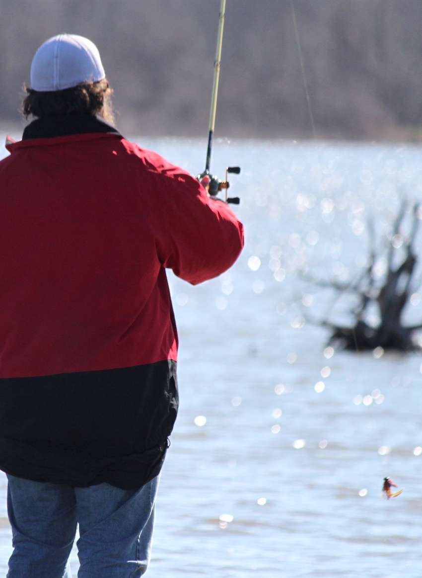 Pitching those baits around shallow wood gives you the best shot. 