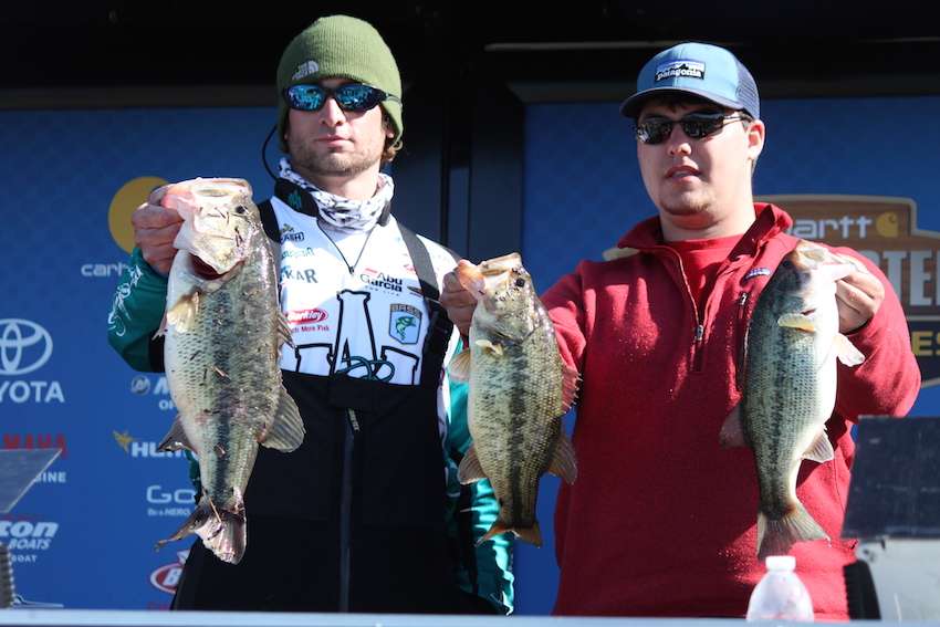 Hunter Leppert and Cole Eubanks of Arkansas Monticello took over the Carhartt Big Bass race with a 6-10 stud. The big bass was part of their 3-fish bag that went 13-3.