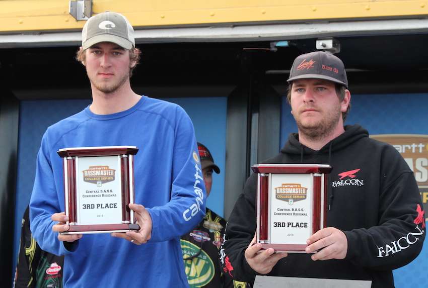 Dwight Camp and Jonathan Furlong of Southeastern Oklahoma University had taken the lead on Day 2 with the Bass Pro Nitro Big Bag of the event, which weighed 17-8. They fell to 3rd place on the final day, with four fish for 5-7 bringing their three-day total to 25-3.