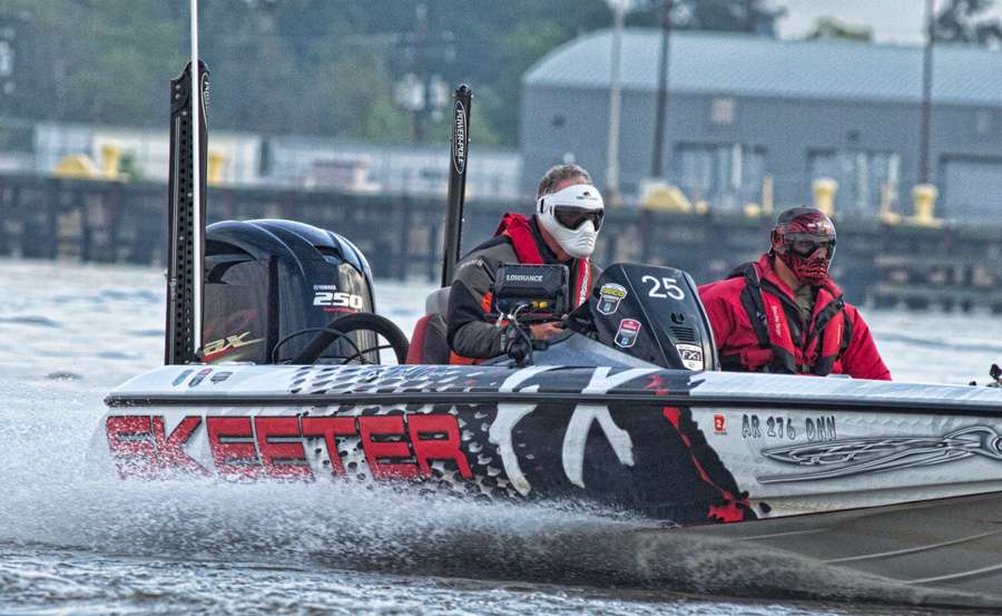 An early morning take-off at any Elite Series event is full of excitement. Anglers are intent, even behind masks like Mark Davis.
