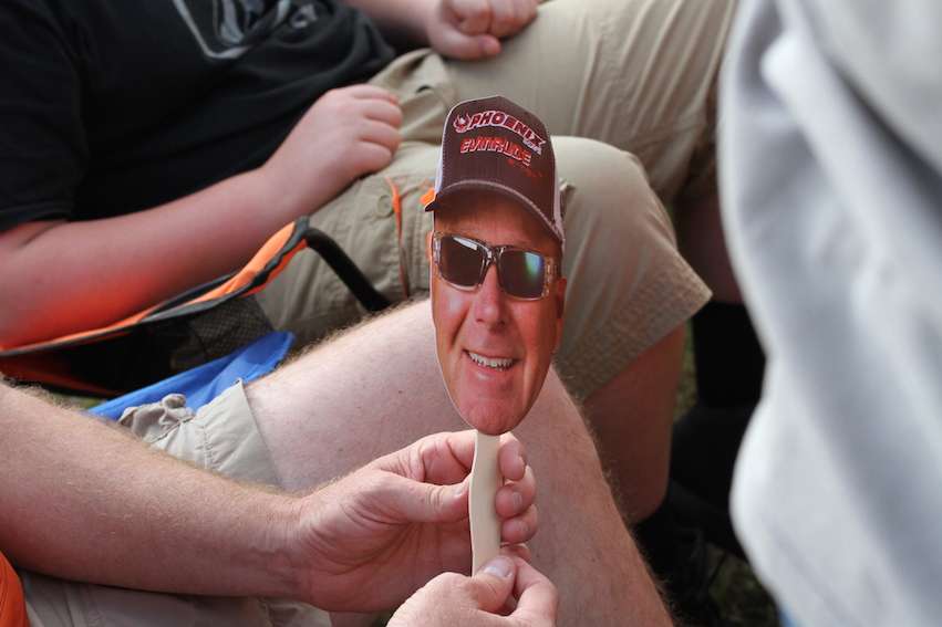 Davy Hite...on a stick? Fans cheer on their favorite anglers in numerous ways.