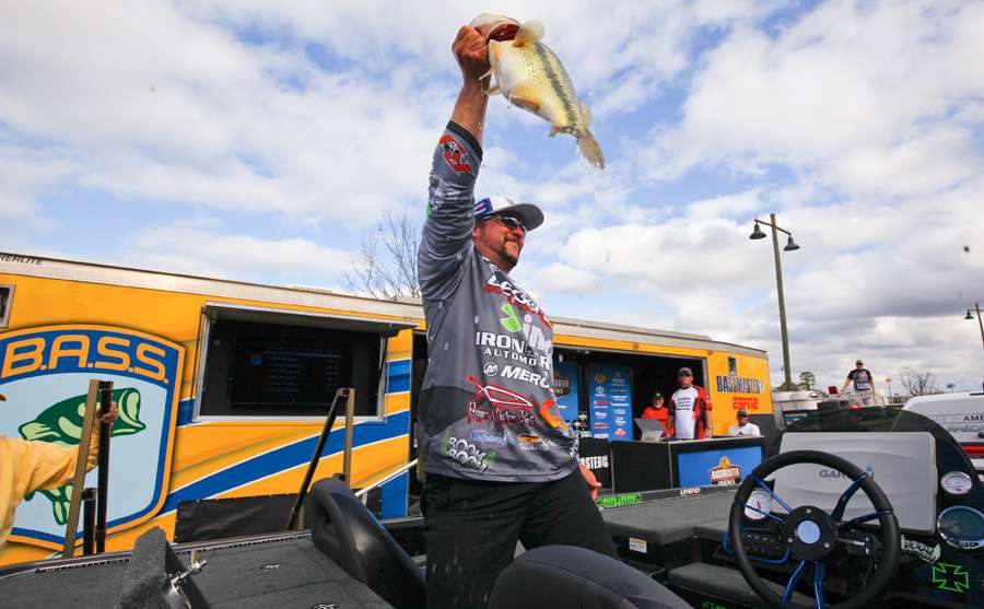 Fred Roumbanis followed Christie by showing the crowd this 6-pound, 10-ounce bass. 