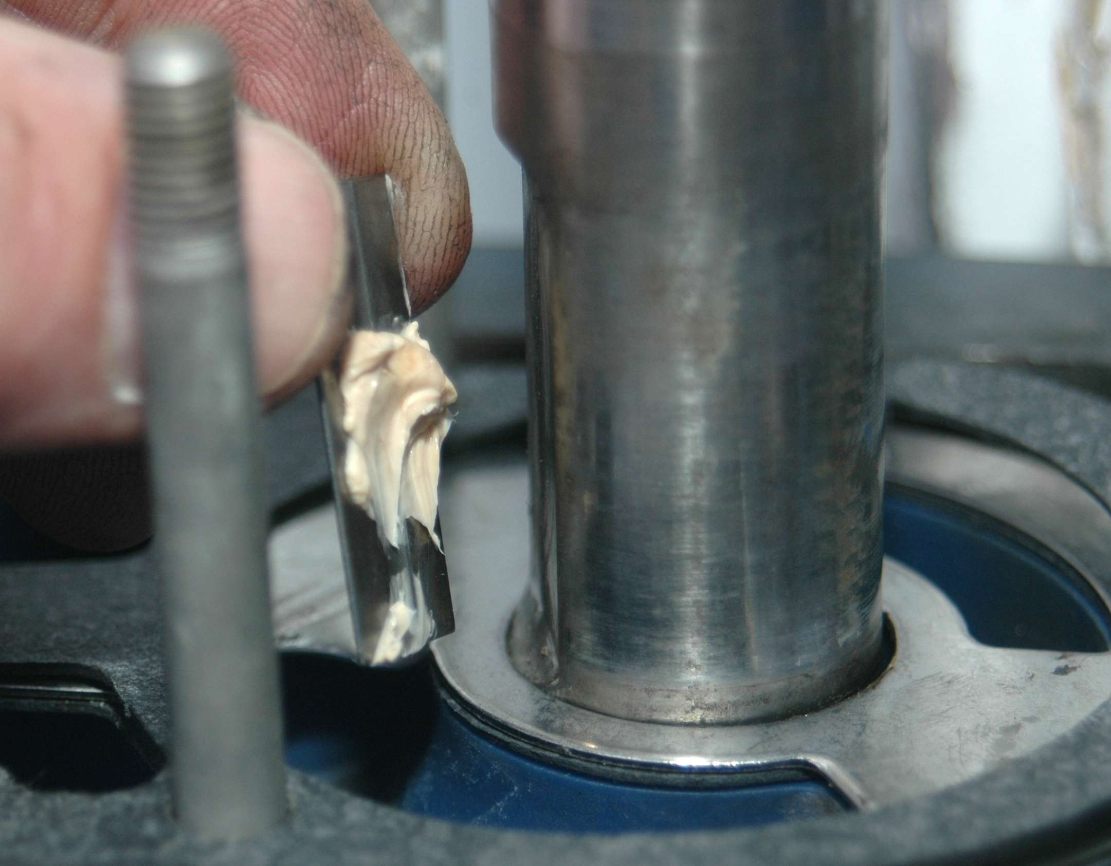 <em>REBUILDING THE WATER PUMP</em>
<br>Apply a fine, marine-grade grease to the back of the impeller key to hold it in place on the drive shaft.