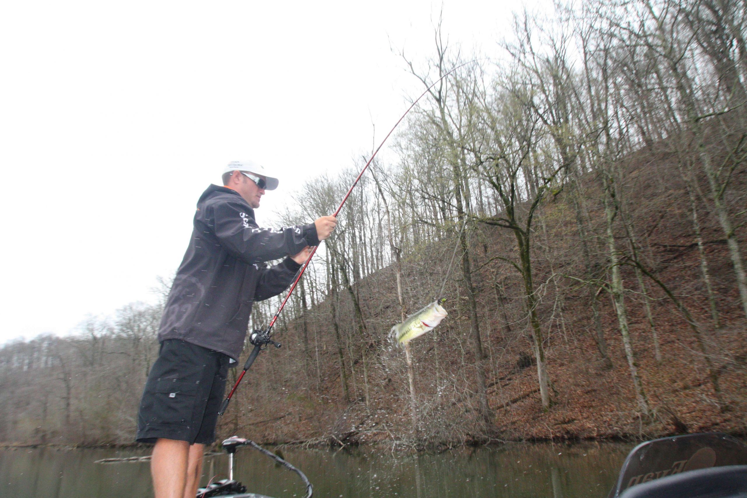 12:20 p.m. Cherry launches a good fish that hit his jig into the boat.