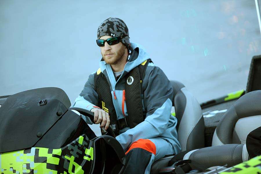 <p>Hunter Shryock is wearing his game face for the first day on Ross Barnett. </p>
